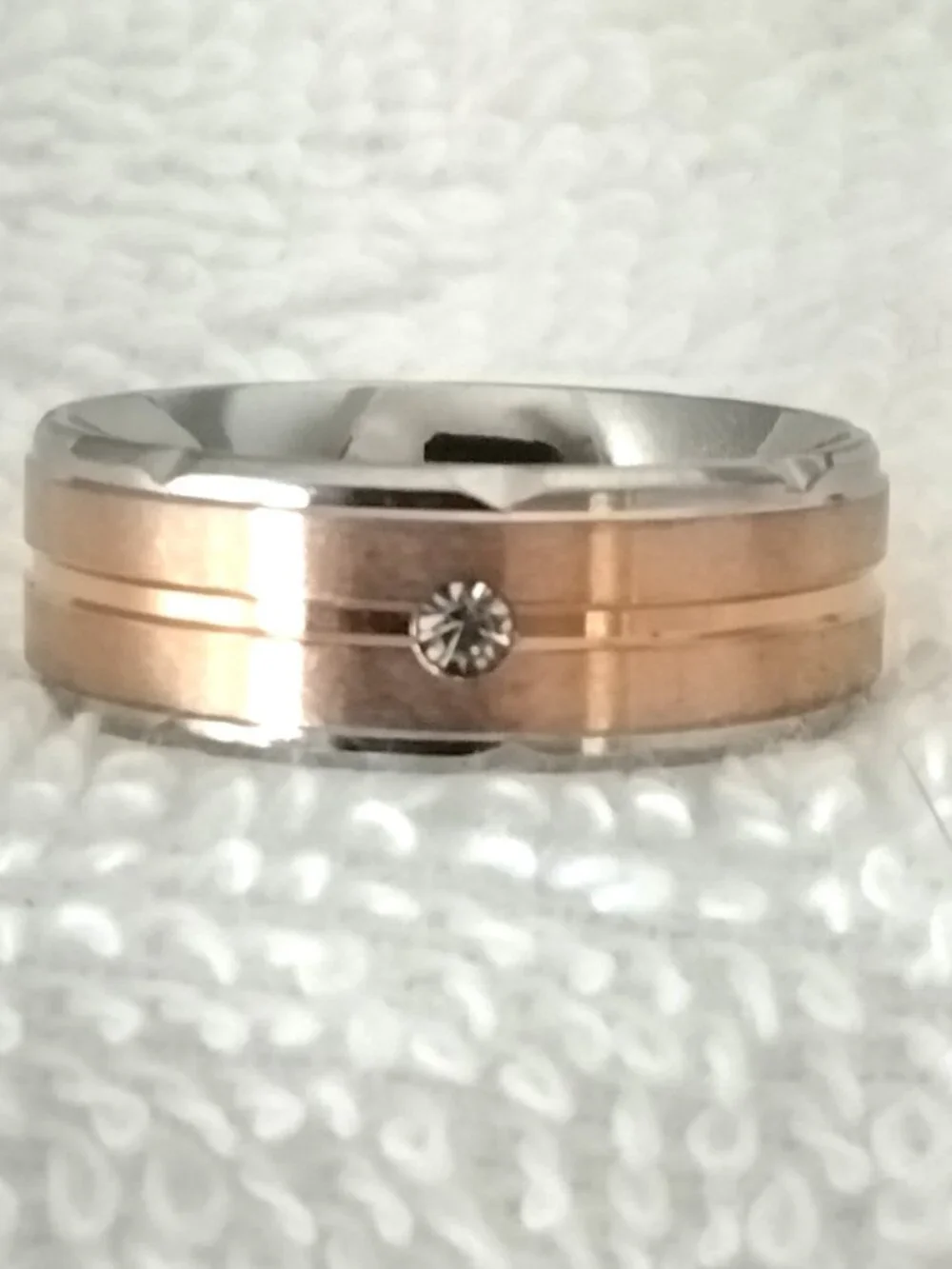 Size 11 Two-Tone Stainless Steel Wedding Band with Clear Accent Stone